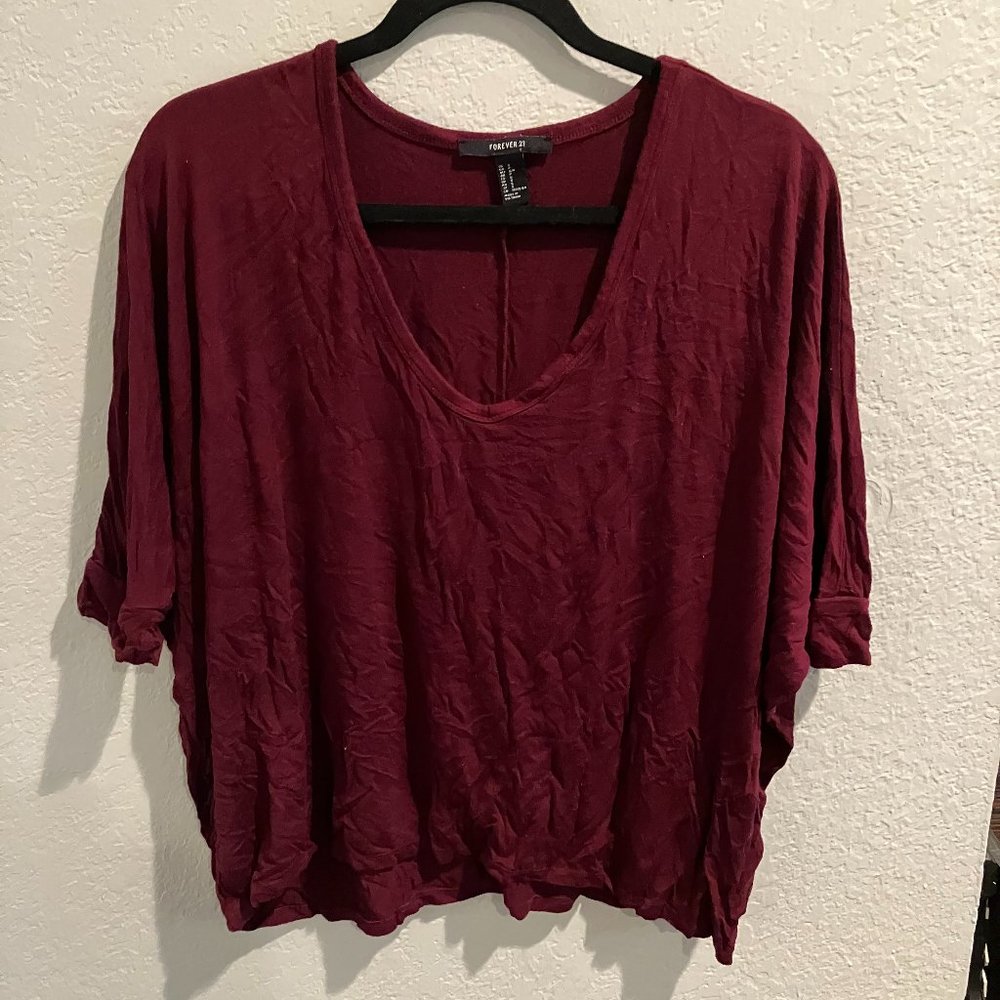 Forever 21 Oversized off the Shoulder Burgundy Blouse